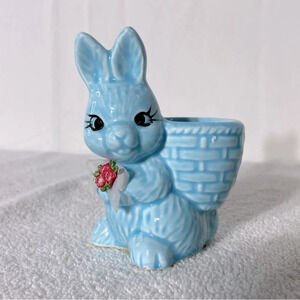 Vintage Blue Bunny Rabbit Egg Cup Holder 1950’s Anthropomorphic